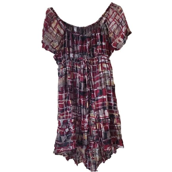 Hottie Multi-Color Short Sleeve Peasant Dress - Picture 1 of 3